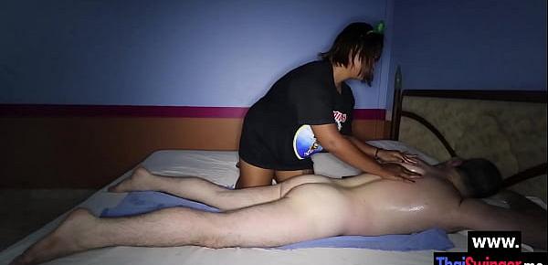  Cute Asian teen Ja blowjob and cowgirl after she massage guys big dick